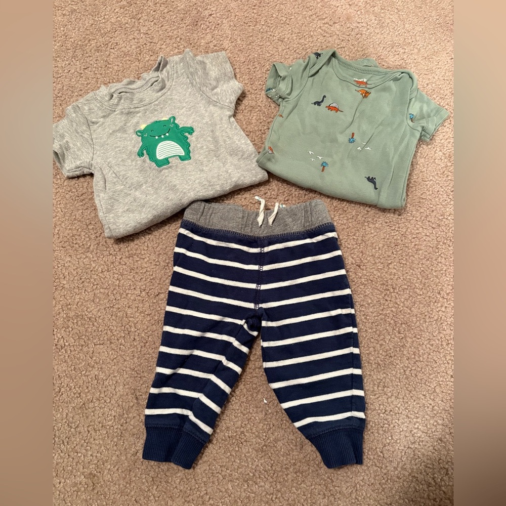 Carter's Navy and White Striped Joggers and 2 Onesies